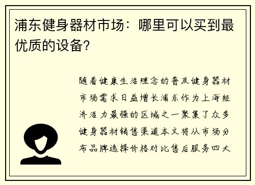 浦东健身器材市场：哪里可以买到最优质的设备？
